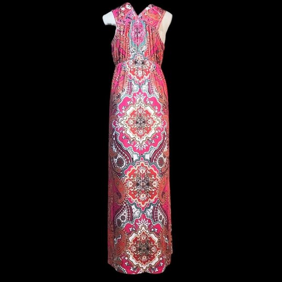 Womens Style & Co Sleeveless Maxi Dress Pink Orange Floral Size Large Hippie Y2K - Picture 4 of 7